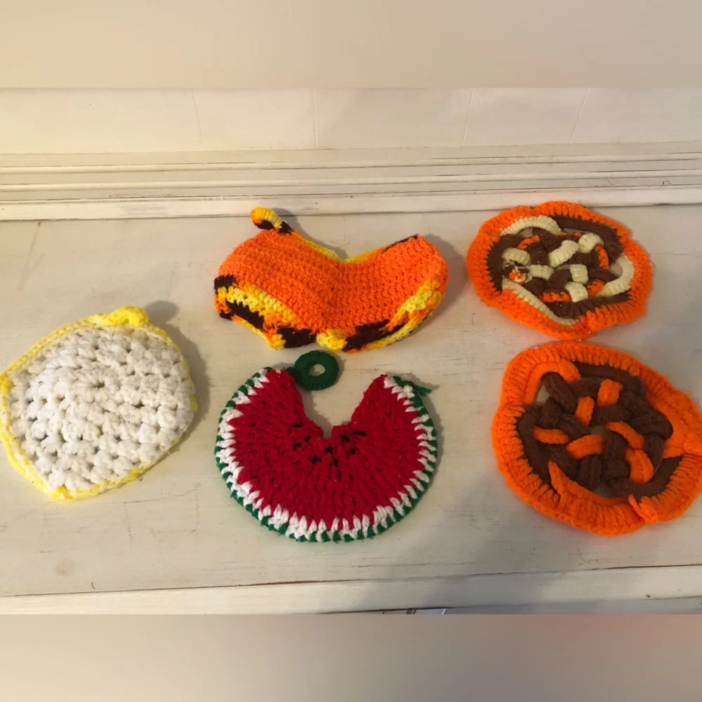 Lot of 5 Hand Crocheted Knit Hot Pad Potholders Trivets Variety of Shapes
